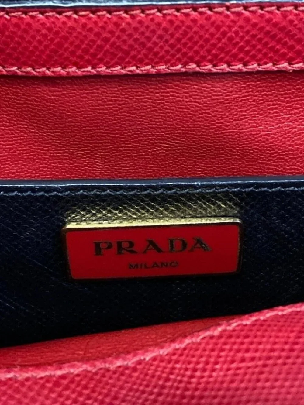 PRADA BN2755 Black Red Saffiano Leather Handbag